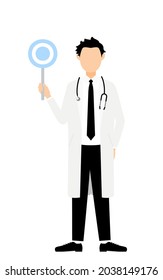 Male doctor in white coat holding circle stick - matching pose