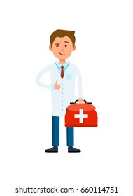 Male doctor in white coat isolated icon. Medical professional staff character, people healthcare, modern medicine vector illustration.