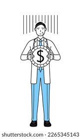 Male doctor in white coats with stethoscopes, senior, middle-aged veterans, an image of exchange loss or dollar depreciation