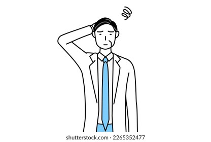 Male doctor in white coats with stethoscopes, senior, middle-aged veterans scratching her head in distress.