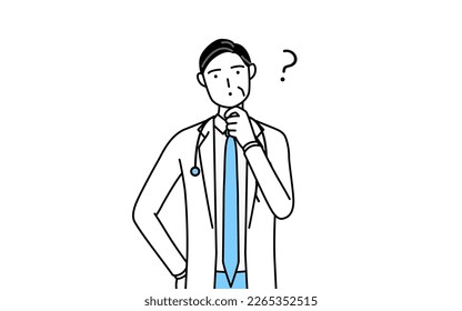 Male doctor in white coats with stethoscopes, senior, middle-aged veterans with questions. svg