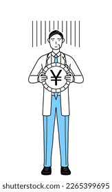 Male doctor in white coats with stethoscopes, senior, middle-aged veterans, an image of exchange loss or yen depreciation