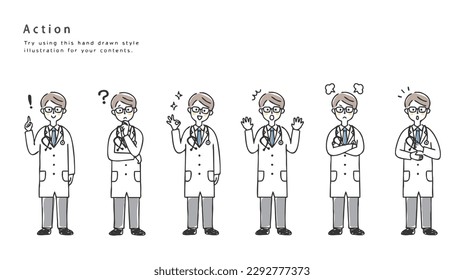 Male doctor's facial expression set.