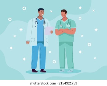 trabajadores de doctores masculinos de pie