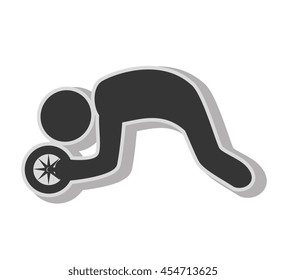 Male doing abs , isolated flat icon with black and white colors.