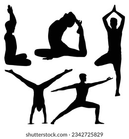 Male doing Yoga silhouettes vector illustration