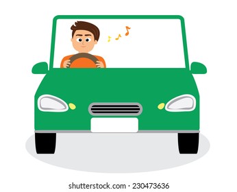 A male driver driving happily, vector illustration