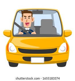Male driver driving with a smile