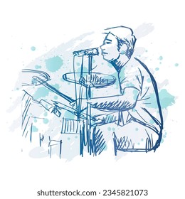 Male drummer music sketch drawing illustration