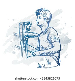 Male drummer music sketch drawing illustration