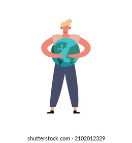 male ecologist lifting earth character