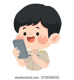 Educador masculino que comprueba el dispositivo móvil con estilo moderno de la comunicación