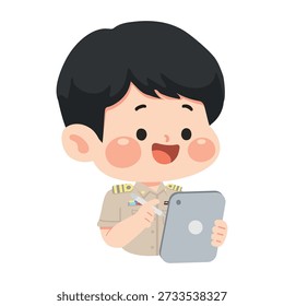 Educador masculino que utiliza el dispositivo digital para la enseñanza moderna