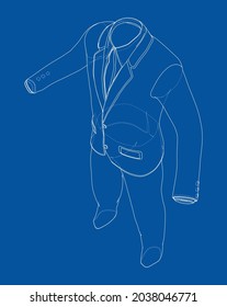 Male elegant suit. Vector rendering of 3d. Wire-frame style
