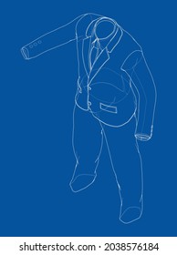 Traje elegante masculino. Representación vectorial de 3d. Estilo de marco de cables. Ortografía o isométrica