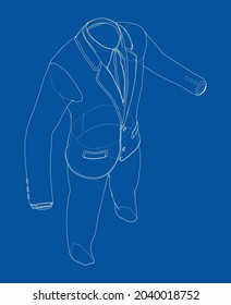 Male elegant suit. Vector rendering of 3d. Wire-frame style