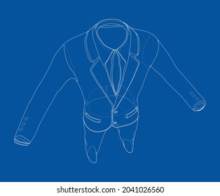 Male elegant suit. Vector rendering of 3d. Wire-frame style