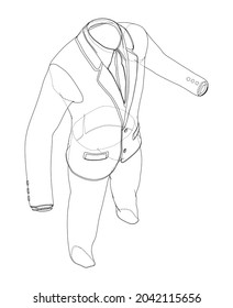 Männlicher eleganter Anzug. Vektorgrafik von 3d. Wire-Frame-Stil