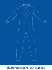 Traje elegante masculino. Representación vectorial de 3d. Estilo de marco de cables. Ortografía o isométrica