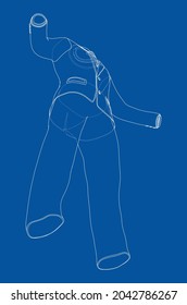 Male elegant suit. Vector rendering of 3d. Wire-frame style