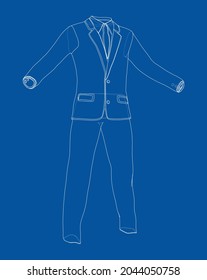 Male elegant suit. Vector rendering of 3d. Wire-frame style