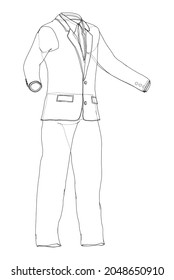 Male elegant suit. Vector rendering of 3d. Wire-frame style. Orthography or isometric