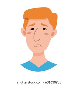  Male emoji cartoon character. Flat style emotion young men avatar. Colorful vector illustration of isolated guy face with sad expression.