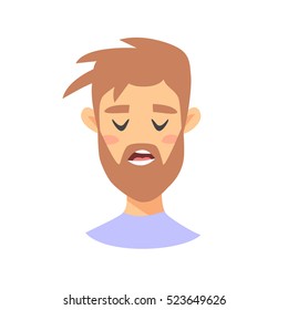 Male emoji character. Cartoon style emotion icon. Isolated boys avatar with bored facial expression. Flat illustration men's emotional face. Hand drawn vector drawing emoticon