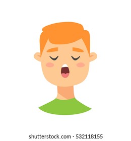 Male emoji character. Cartoon style emotion icon. Isolated boys avatar with speaking  facial expression. Flat illustration men's emotional face. Hand drawn vector drawing emoticon