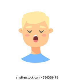 Male emoji character. Cartoon style emotion icon. Isolated boys avatar with speaking  facial expression. Flat illustration men's emotional face. Hand drawn vector drawing emoticon