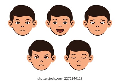Male emotions set. Facial expressions. Cartoon character with various facial expressions. Vector illustration