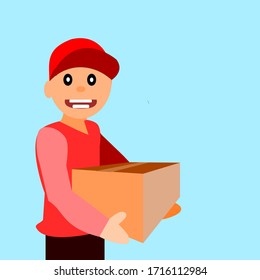 The male employee delivers the goods to the customer