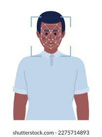 Male employee face identification semi flat color vector character. Editable figure. Half body person on white. Simple cartoon style spot illustration for web graphic design and animation