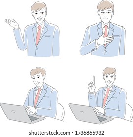 Male employee giving guidance while operating a computer