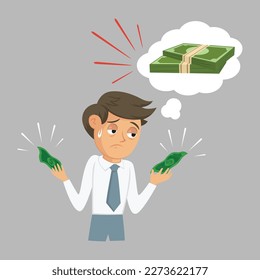 Male employee holding a small amount of money in financial crisis, Financial banking crisis, Vector illustration