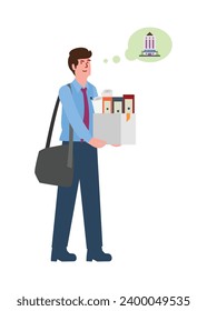 Male employee moving to a new office. Simple flat illustration