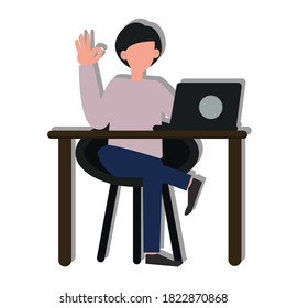 Male employee of OK sign concept. Creative idea design for template, brochure or presentation