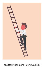 Male employee starts climbing a stair. Simple flat illustration.