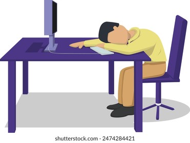 A male employee is tired while working in front of a computer
