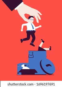 Male employee unfair dismissal, employment crisis losses. Jobless people, jobs market in massive economic disaster, increased global unemployment and recession. Vector flat style cartoon illustration
