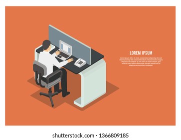 male employee working in an office, isometric view