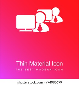 Male employees in front of computers red and pink gradient material white icon minimal design