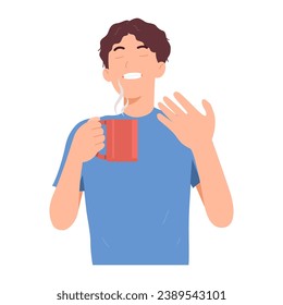 Male employees like to drink coffee before work to refresh their bodies. Sick man with a cold sips hot water or tea to relieve his symptoms. Energy-boosting drinks make the brain clear and energetic.