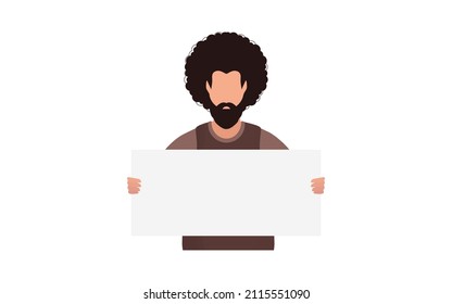 Male with empty banner. The guy is protesting. Vector illustration