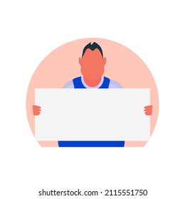 Male with empty banner. The guy is protesting. Vector illustration.
