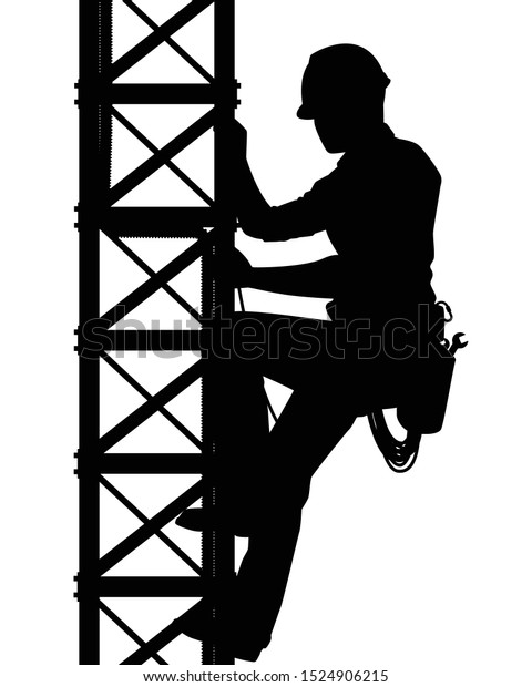 Male Engineer Climbing On Tower Electric Stock Vector (Royalty Free