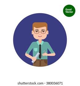 Male engineer with compasses and ruler