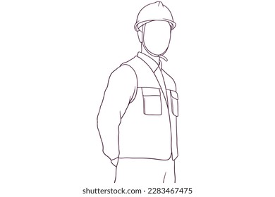 Male engineer standing hand drawn vector illustration