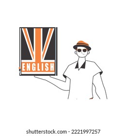 Male English teacher. The concept of learning English. Line art style. Isolated, vector illustration.