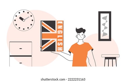 Male English teacher. The concept of learning English. Linear trendy style.